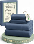 LANE LINEN 100% Organic Cotton Sheets Set, 4Pc Sheet Set Short Queen Size, Classic Percale Weave, Breathable RV Queen Cotton Sheet Set, RV Queen Deep Pocket Sheets, Oeko-Tex Sheets - Estate Blue