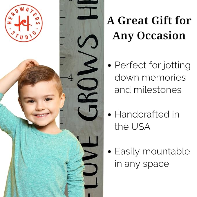 Headwaters Studio Wooden Growth Chart – Kids Height Chart, Wall Measurement for Kids, Height Chart for Wall, Growth Ruler for Children – Tribal Gray (63"x6.7")