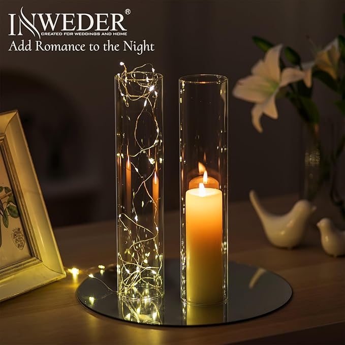 Glass Hurricane Candle Holder: 12" Tall Candlestick Holder with Cylinder Windproof Cover Clear Taper Candle Holders for Wedding Party Birthday Christmas Home Decor Set of 2