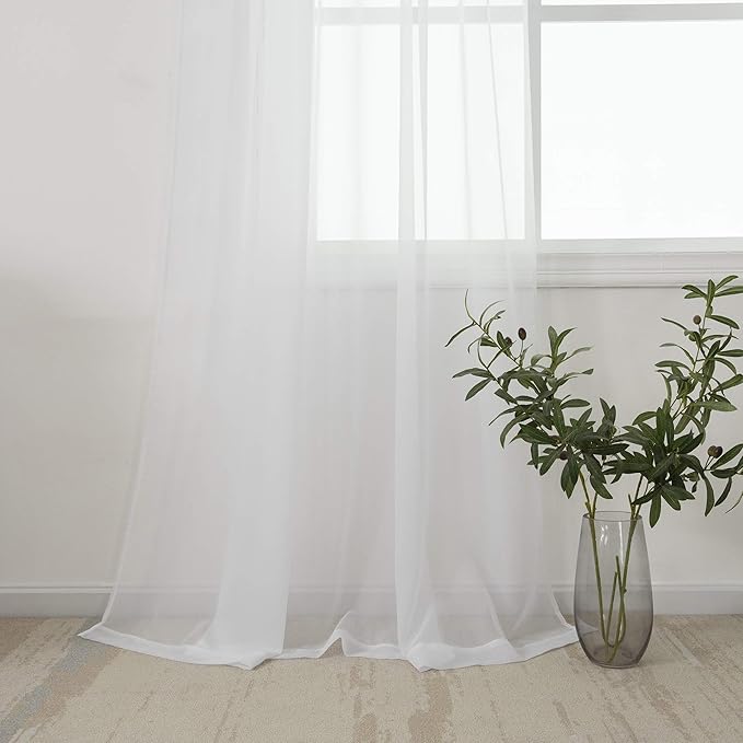 HUTO White Sheer Curtains 108 Inches Long for Bedroom Girls Rod Pocket Window Sheer Panels Curtains for Living Room Party Baby Canopy Bed 2 Panels 52 Inches Wide