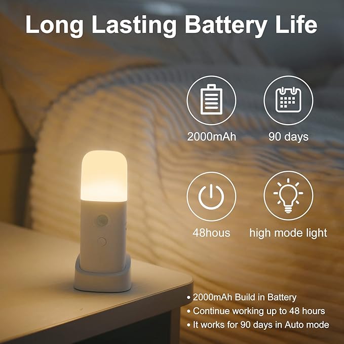 YELKO Motion Sensor Night Lights, Rechargeable nightlights Battery Operated, Dimmable Table lamp with 5 Levels Brightness Adjustable, Cordless Dimmable LED Nursery Night Lights for Home