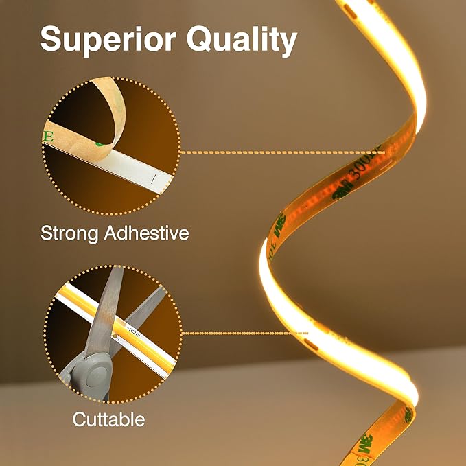 COB LED Strip Lights Warm White,24V Dimmable led Light Strip KIT with Remote and app Control,2700K 65FT/20m 8mm Wide Ra>90 Cuttable Flexible Strip Lights for Bedroom,Shelf,Cabinet