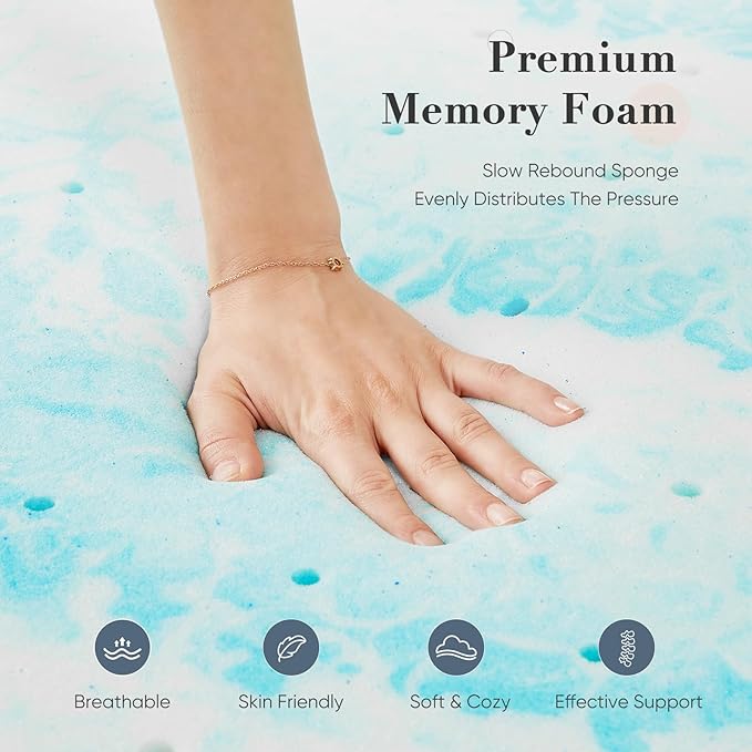 DUMOS 3 Inch Gel Memory Foam Mattress Topper King - Blue Soft Mattress Topper King Size for Back Pain, CertiPUR-US Certified, RV, Camper, CertiPUR-US Certified, Blue