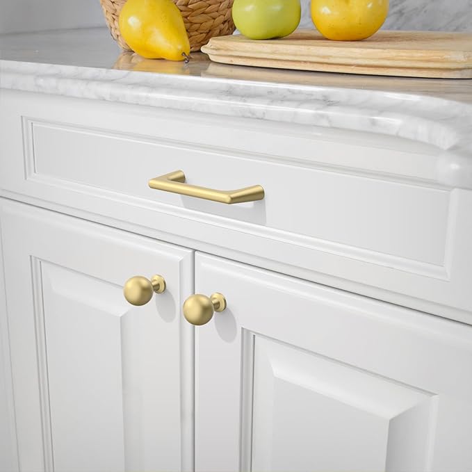 Amerdeco 10 Pack Brushed Gold Cabinet Pulls 3 Inch(76MM) Hole Centers Kitchen Cabinet Handles Hardware Kitchen Handles for Cabinets Cupboard Handles Drawer Pulls ZH0041