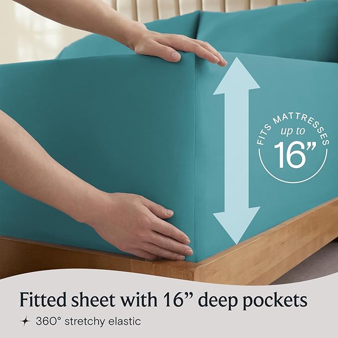 LuxClub 4 PC Queen Sheet Set, Deep Pockets Wrinkle Free Cooling Bed Sheets Hotel Bedding for Women, Men, Kids & Teens, Includes 1 Fitted Sheet, 1 Flat Sheet and 2 Pillowcases - Silky Soft Teal