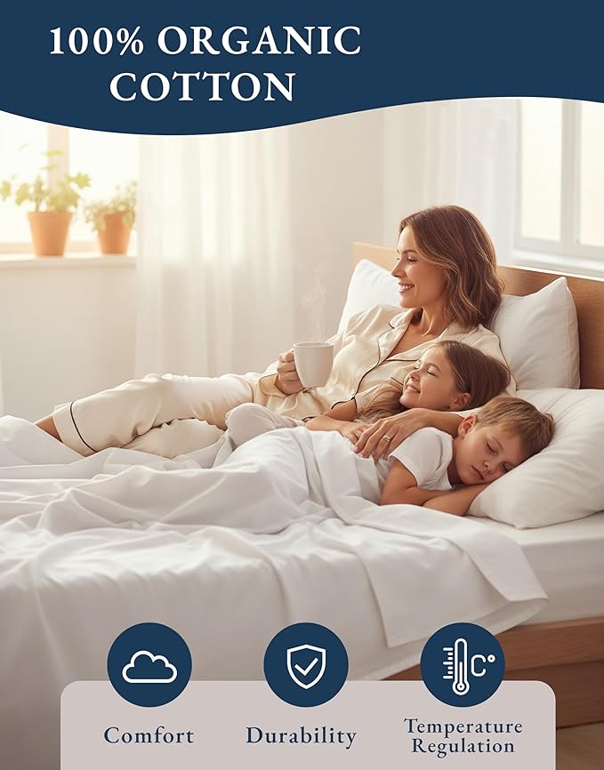LANE LINEN 100% Organic Cotton California King Sheets Set, 4-Piece Pure Long Staple Percale Weave Ultra Soft Best Bedding Sheets for Bed, Fits Mattress Upto 15" Deep Cal King Sheets- White