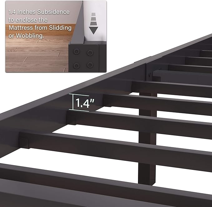 45MinST 14 Inch Reinforced Platform Bed Frame/3500lbs Heavy Duty/Easy Assembly Mattress Foundation/Steel Slat/Noise Free/No Box Spring Needed, California King