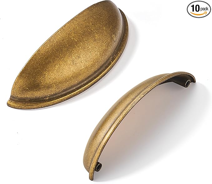 khtumeware 10 Pack 4" Drawer Pulls Antique Brass Cabinet Cup Pulls Kitchen Hardware Cabinet Handles Drawer Handles Knobs 4 inch Hole Center