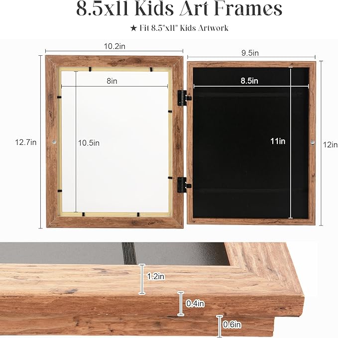 [3-Pack] Kids Art Frames, 8.5x11 Front Opening Kids Artwork Frames Changeable, Dark Woodgrain Artwork Display Storage Frame for Wall, Holds 50 Pcs, for 3D Picture, Crafts, Children Drawing, Hanging