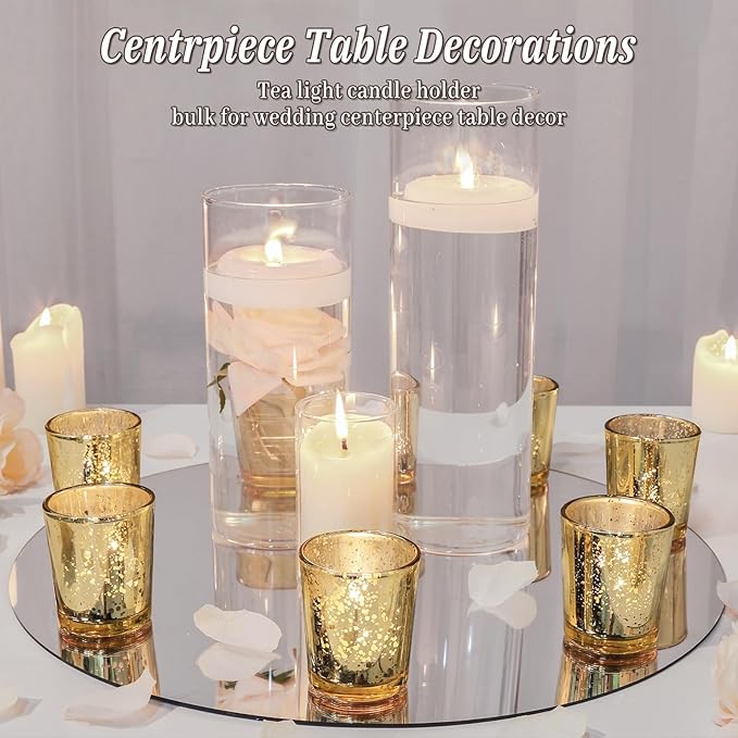 Gold Votive Candle Holders Set of 24, Speckled Mercury Candle Holders for Wedding Gold Centerpiece Table Decorations, Tealight Candle Holder for Party Bridal Shower Decor, Home Decor