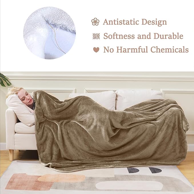 HOZY Soft Twin Size Blanket for All Season Lightweight Thermal Fleece Summer Autumn Fall Winter Spring Blankets for Twin/Twin XL Extra Long Bed Couch Sofa,66x90 Inches,Taupe