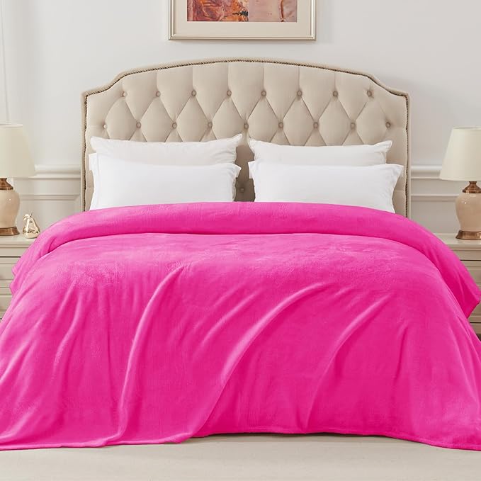 Exclusivo Mezcla Fleece Blanket Twin Size for Bed, Super Soft and Warm, All Season Use, Cozy, Plush, Lightweight, 90x66 Inches, Hot Pink