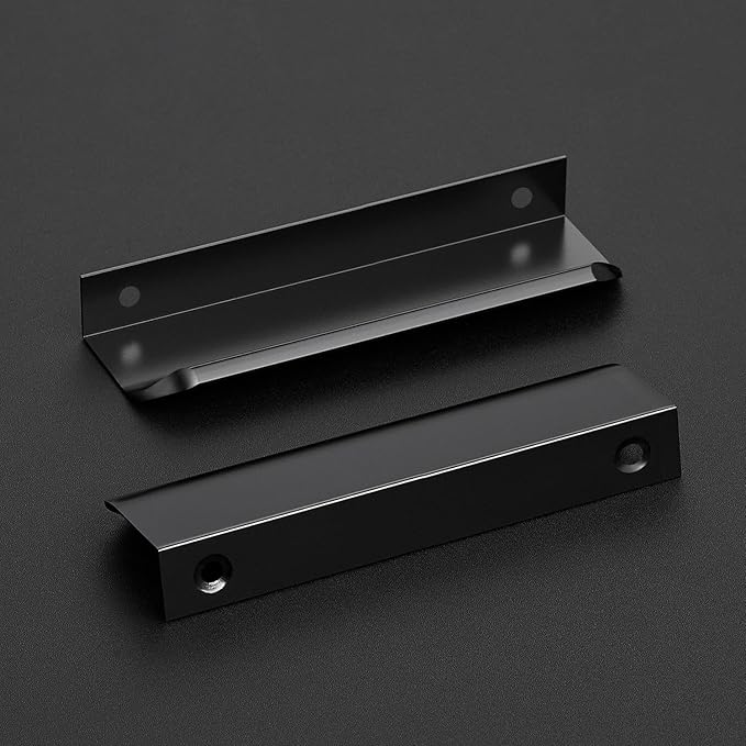 Ravinte Hardware 6 Pack Black Cabinet Handles, 5 Inch (128mm) Finger Edge Pulls, 4 Inch Hole Center, Finger Pulls for Cabinets