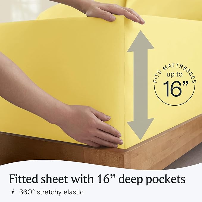 LuxClub 4 PC Sheet Set Bed Sheets Deep Pockets 16" Eco Friendly Wrinkle Free Cooling Machine Washable Hotel Bedding Silky Soft - Lemon California King
