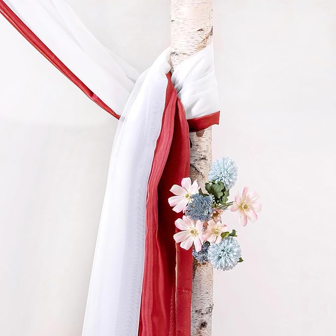 MIULEE Christmas Sheer Window Scarf Valance Extra Long Topper Elegant Swag Curtains Luxury Draping Fabric for Wedding Arch Party Ceremony Canopy Bed Living Room, 37'' x 216'', 1 Panel Red