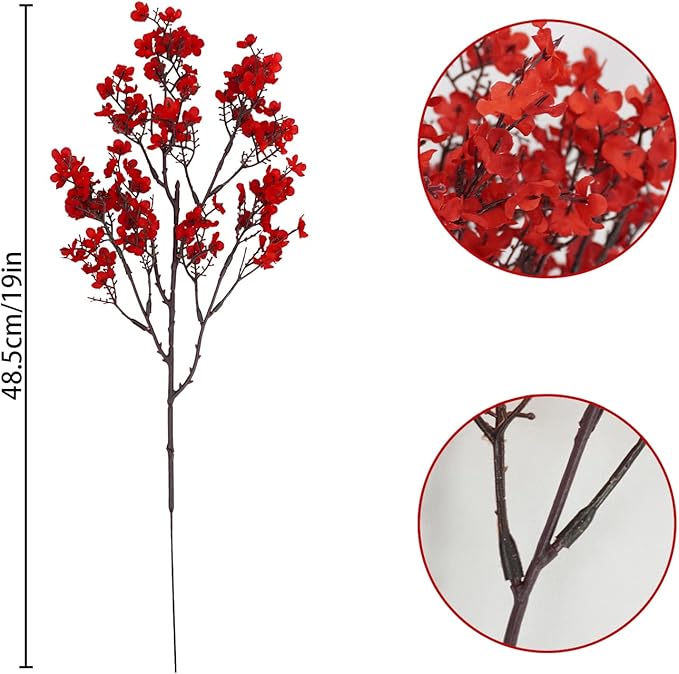Uieke 6 Pcs Babys Breath Artificial Flowers Bulk Silk Red Faux Flowers Real Touch Gypsophila Bouquet for Christmas Halloween Home Wedding Decoration