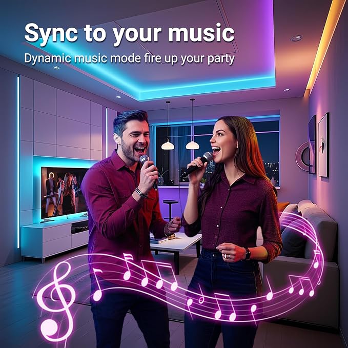 hyrion Smart LED Lights for Bedroom 100ft, Voice Control Strip Lights with Alexa and Google Assistant, RGB Color Changing, Music Sync WI-FI Led Lighting with App Controlled for Room Decor(2 * 51ft)