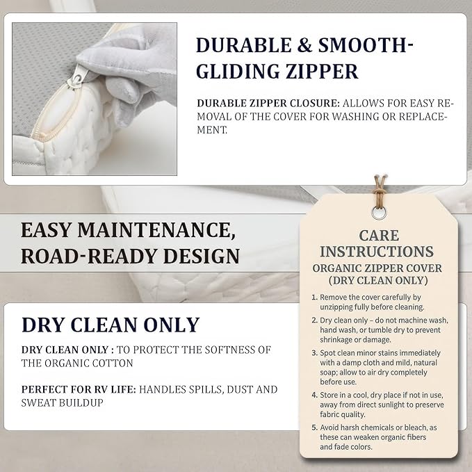 Foamma 6" x 36" x 76" Mattress for RV with Water Resistant Organic Cotton Cover, Firm High Density Foam, USA Made, CertiPUR-US Certified Foam