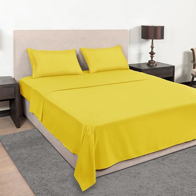 Mejoroom King Size Bed Sheet Set - Hotel Luxury 1800 Bedding Sheets & Pillowcases - 16" Deep Pocket Fitted Sheet, Soft, Breathable, Wrinkle & Fade Resistant - 4 Piece(King,Yellow)