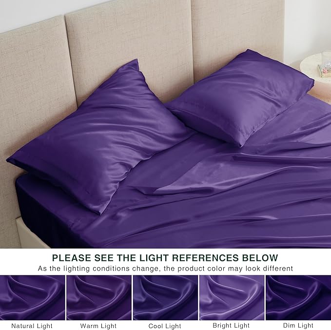 Love's cabin Twin Satin Sheets Sets - 3 Piece Purple Silky Bed Sheets with Deep Pockets, Luxury Silk Feel Satin Twin Size Sheet Set Bedding Set (1 Flat Sheet,1 Fitted Sheet,1 Pillow case)