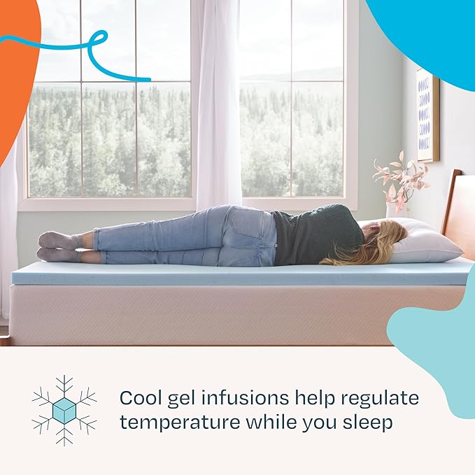 Linenspa Memory Foam Mattress Topper - 2 Inch Gel Infused Memory Foam - Plush Feel - Cooling and Pressure Relieving - CertiPUR Certified - Dorm Room Essentials - Small Twin Size
