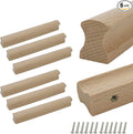 6Pcs Unfinished Beech Wood Solid Furniture Pulls Handles,Unfinished Unpainted Paintable Wooden Handles Cupboard Closet Drawer Handle Pull,Length 6.3",Hole Dis.5.04"
