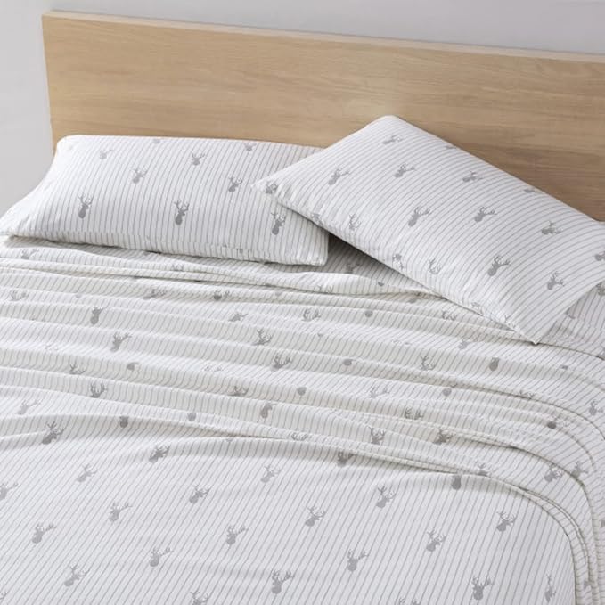 Eddie Bauer - King Sheets, Cotton Flannel Bedding Set, Brushed For Extra Softness, Cozy Home Decor (Deer Lodge, King)