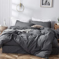 MooMee Bedding Duvet Cover Set 100% Washed Cotton Linen Like Textured Breathable Durable Soft Comfy (Heathered Dark Grey, Super King 108"x98")