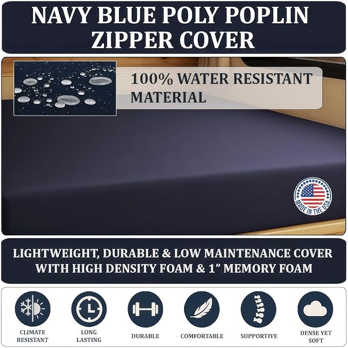 Foamma 12” x 30” x 75” Water Resistant Gel Memory Foam RV Bunk Mattress, Firm High Density Foam Base, Comfortable and Durable Polyester Cover, Truck, Camper, Travel Trailer, Made in USA