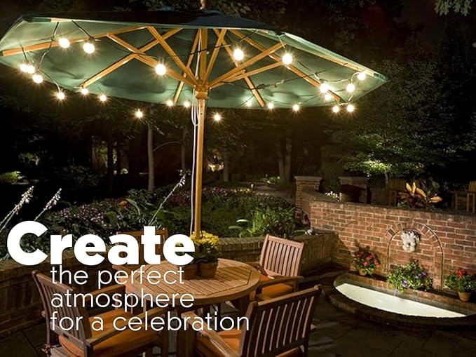 Solar String Lights Waterproof LED Indoor/Outdoor Hanging Umbrella Lights with 25 Bulbs - 27 Ft Patio Light for Deckyard Tents Market Cafe Gazebo Porch Party Decor (25 Light Bulb)