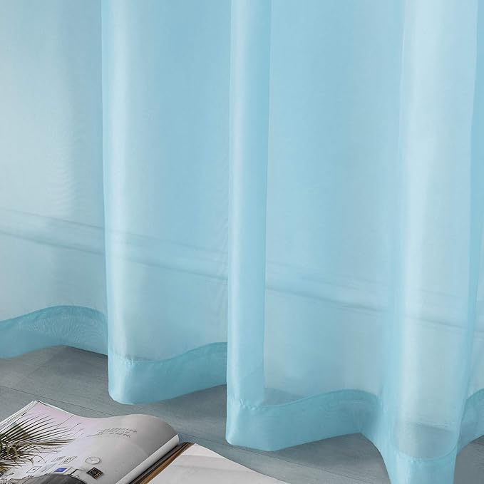DUALIFE Sky Blue Voile Sheer Grommet Curtains,Look Semi Natural Light Flow Sheer Drapes,Elegant Solid Color Touch Soft Drapes, 52X54 Inch for Living Room Bedroom,Set of 2 Panels Light Baby Blue