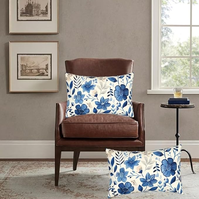 Throw Pillow Covers 16x31 Inch Pillow Covers Set of 2 Couch Pillows for Living Room, Blue Throw Pillows with Invisible Zipper, Soft Accent Pillows Decorative Pillows Farmhouse Decor, Scandinavian J334