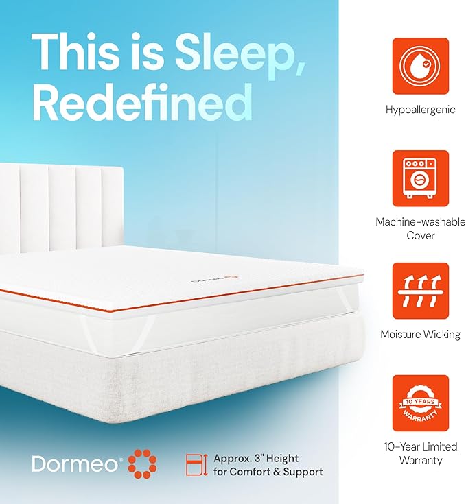 Dormeo Premium Twin Cooling Mattress Topper - 3-Zone OctaspringⓇ Technology for Optimal Back Support, Anti-Slip Bottom