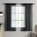 HUTO Black Sheer Curtains 63 Inch Length for Bedroom Rod Pocket Sheer Window Panels for Nursery Living Room, 52" Wx63 L,Set of 2