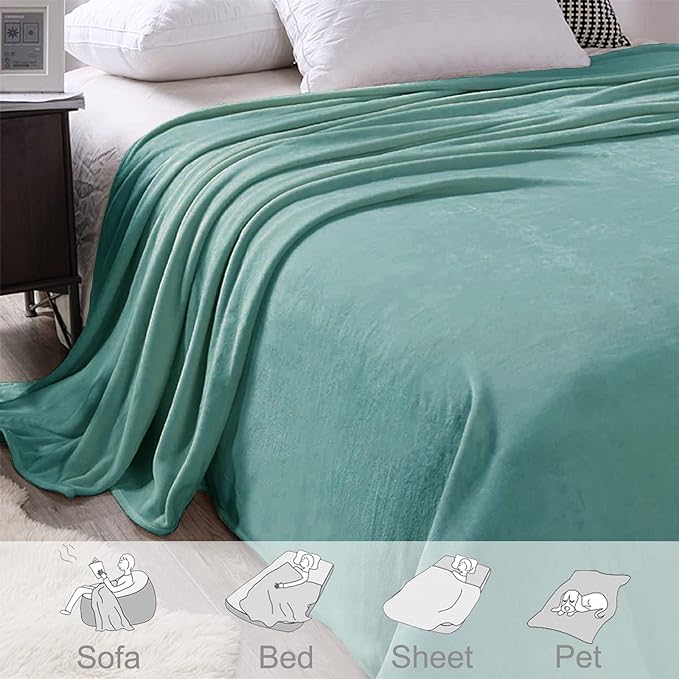 Exclusivo Mezcla Fleece Blanket King Size for Bed, Super Soft and Warm, All Season Use, Cozy, Plush, Lightweight, 90x104 Inches, Celadon