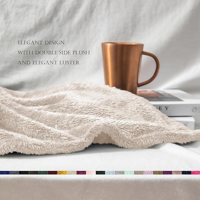 Exclusivo Mezcla Plush Fuzzy Fleece Bed Blanket Twin Size, Super Soft, Fluffy and Warm Blankets, Suitable for All Seasons (Beige, 90x66 Inches)