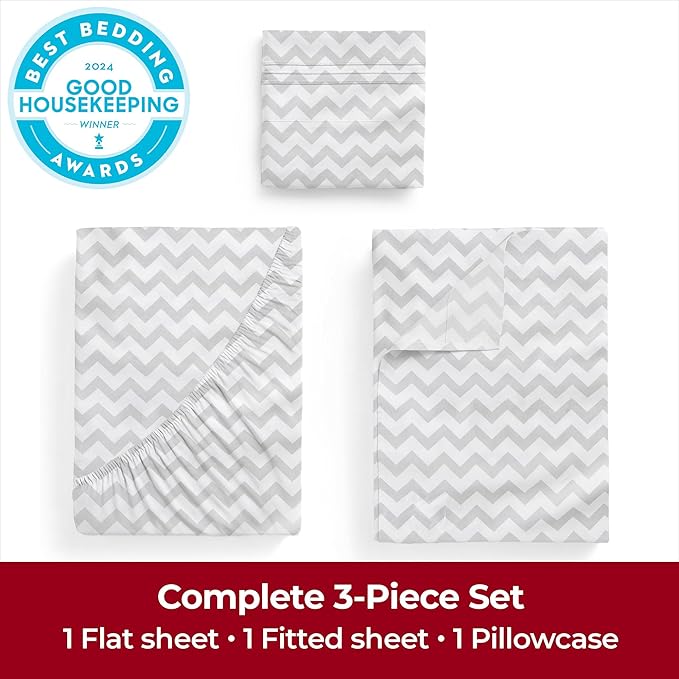 Mellanni Extra Deep Twin Sheets - 3 PC Iconic Collection Bedding - Hotel Luxury, Ultra Soft, Cooling Bed Sheets - Wrinkle, Fade, Stain Resistant (Twin, Chevron Gray)