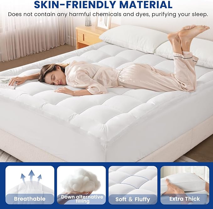 Full Mattress Topper, Extra Thick Pillowtop, Cooling and Plush Mattress Pad Cover for Back Pain,Soft Mattress Protector Cover with 8-21 Inch Deep Pocket(54''x75'')