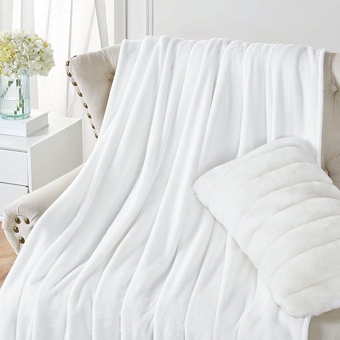 Walensee Fleece Blanket Plush Throw Fuzzy Lightweight (Twin Size 60x80 White) Super Soft Microfiber Flannel Blankets for Couch, Bed, Sofa Ultra Luxurious Warm and Cozy for All Seasons