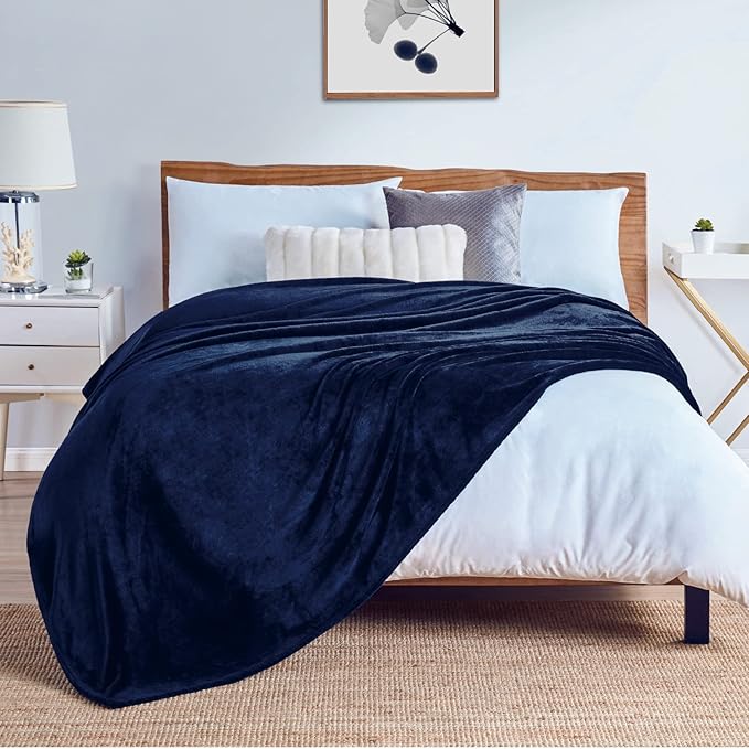 Walensee Fleece Blanket Plush Throw Fuzzy Lightweight (California King Size 108x102navy Blue) Super Soft Microfiber Cal King Size Flannel Blankets for Couch, Bed, Sofa Warm and Cozy for All Seasons