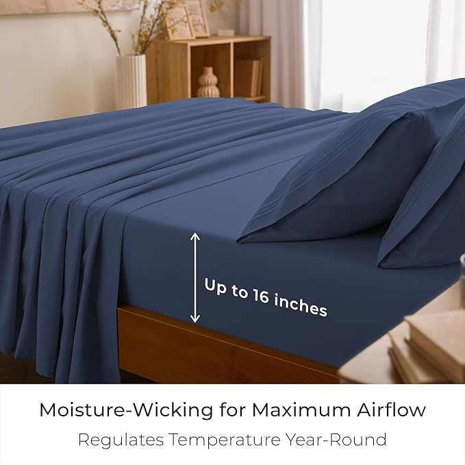 Mellanni Full Sheets Set - 4 PC Iconic Collection Bedding - Hotel Luxury, Extra Soft, Cooling Bed Sheets - Wrinkle, Fade, Stain Resistant (Full, Blue Nova)