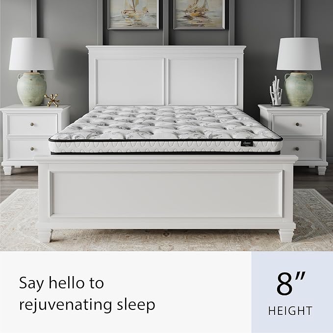 Signature Design by Ashley Queen Size Chime 8 Inch Medium Firm Innerspring Mattress with Pressure Relief Quilt Foam, Fiberglass Free, Mattress In A Box