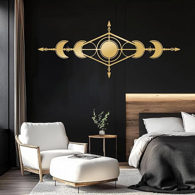 Hfrolixit Moon Phase Metal Wall Decor, Boho Moon Metal Wall Art, Celestial Wall Decor, Scandinavian Natural Wall Art, Astrology Wall Hanging (White, 30"x12"/76x31cm)