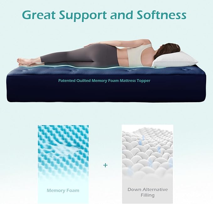 Hansleep California King Mattress Topper Viscose Derived from Bamboo, Memory Foam Pillow Top Mattress Topper Cal King with Deep Pocket, Breathable Mattress Pad for Back Pain Relief, 72" x 84", Navy