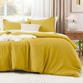 Litanika Mustard Yellow Comforter Set California King Size, 3 Pieces Cal King Lightweight Solid Bedding Comforter Set, All Season Fluffy Bed Set (104x96In Comforter & 2 Pillowcases)