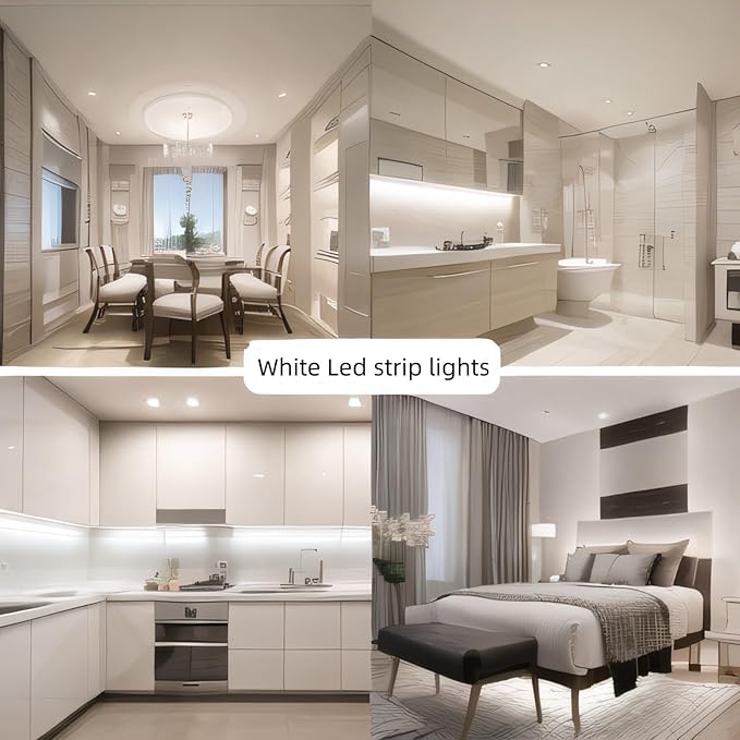 RadiantFlux White Led Strips Lights.2 Sets of 50ft Strip Light,Flexible Light Strip,Good Lighting,LED Light Strip,1800 LEDs 6000K,Light for Living Room,Bedside Table,Vanity Mirror