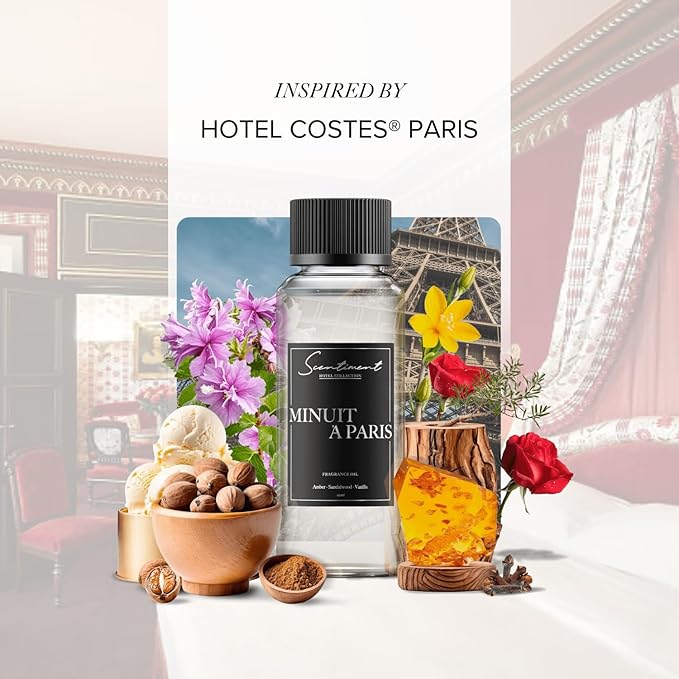 Scentiment Diffuser Oil - Minuit à Paris | Aromatherapy Home Fragrance | Inspired by Luxury Five Star Hotel Scents | Luxurious Scent with Notes of Amber, Sandalwood, Vanilla (500 mL)