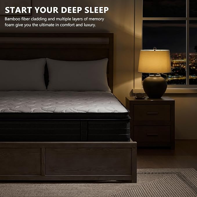 King Size Mattress - 12 Inch Hybrid King Mattresses in a Box with Bamboo Cover - King Size Memory Foam Mattress with Pocket Springs - Medium Firm Mattress for Pressure Relief - CertiPUR-US Certified