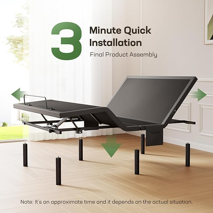 Marsail MS01 Split King Adjustable Bed Frame + 10-inch Gel Memory Foam Mattress, Adjustable Bed Base with Under-Bed Nightlight, Wireless Remote Control Adjustable Bed with 4 Height Options, Split King