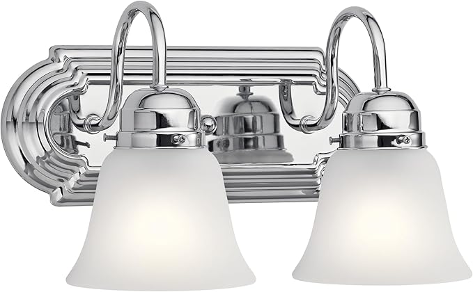 Kichler 12.25" 2-Light Vanity Bath Light in Chrome, Modern Bathroom Light with Clear Satin Etched Glass, (12,25" W x 8" H), 5336CHS
